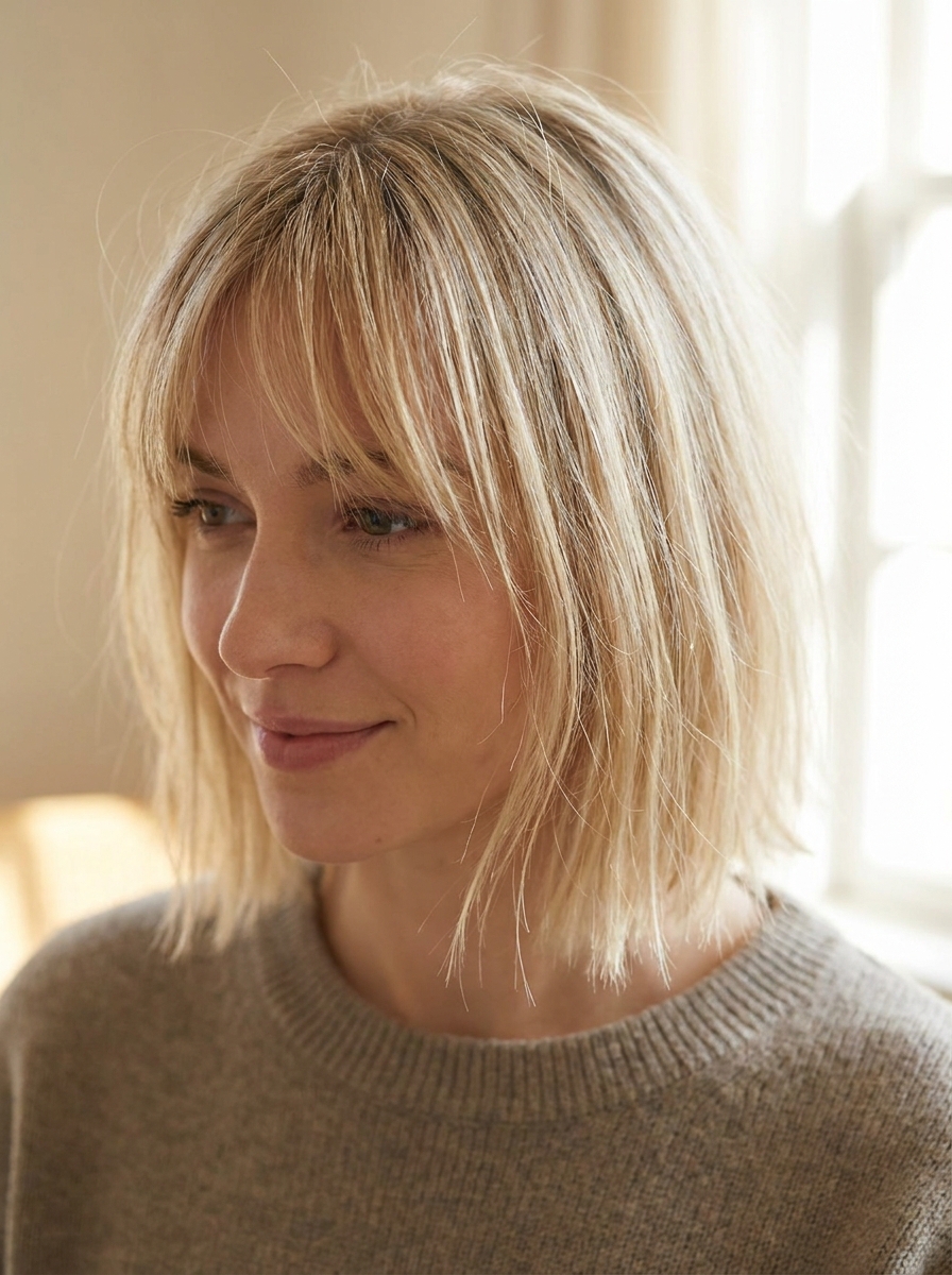 Wispy Bangs mit kompakten Längen als Frisuren für dünne Haare Inspiration 2026